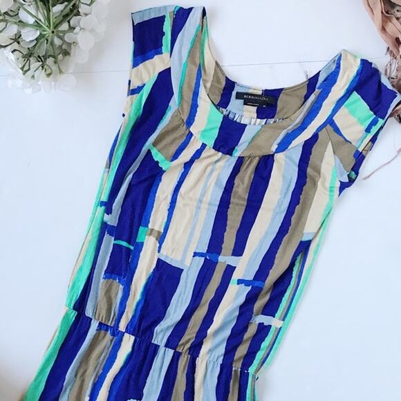 BCBGMaxAzria Blue Color Block Drop Waist Sleeveless Mini Dress Women's Size XS - Picture 5 of 5